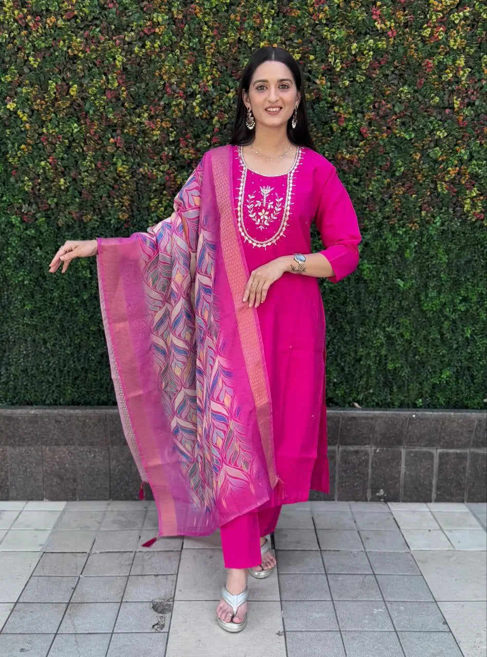 Premium Roman Silk Kurta Set with Jacquard Dupatta