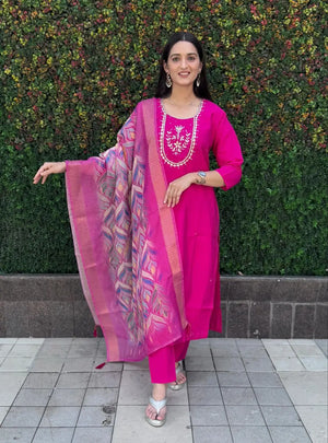 Premium Roman Silk Kurta Set with Jacquard Dupatta