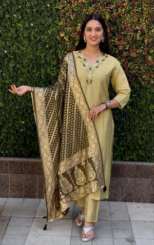 Premium Roman Silk Kurta Set with Jacquard Dupatta