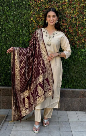 Premium Roman Silk Kurta Set with Jacquard Dupatta