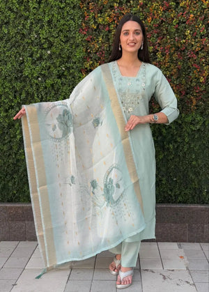 Premium Roman Silk Kurta Set with Jacquard Dupatta