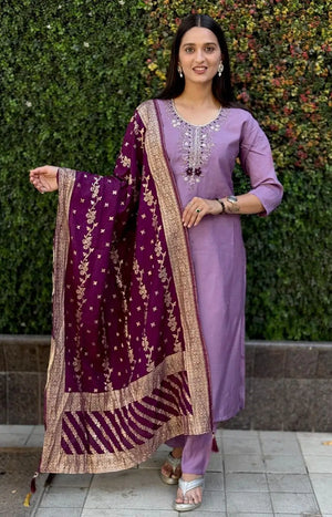 Premium Roman Silk Kurta Set with Jacquard Dupatta