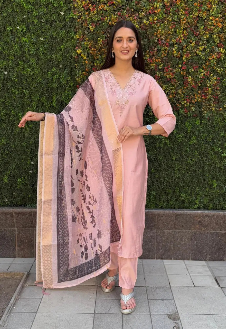 Premium Roman Silk Kurta Set with Jacquard Dupatta