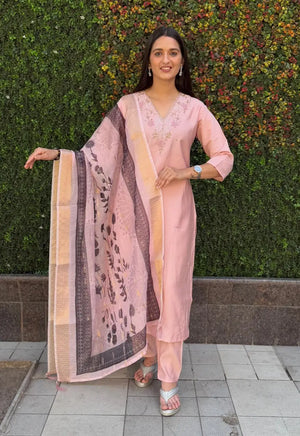 Premium Roman Silk Kurta Set with Jacquard Dupatta
