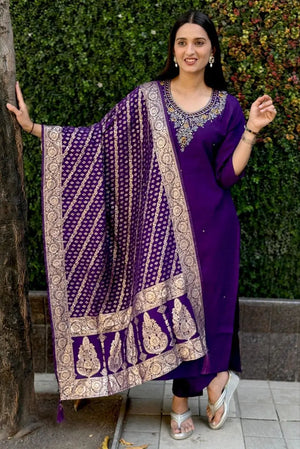 Premium Roman Silk Kurta Set with Jacquard Dupatta