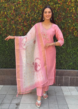 Premium Roman Silk Kurta Set with Jacquard Dupatta