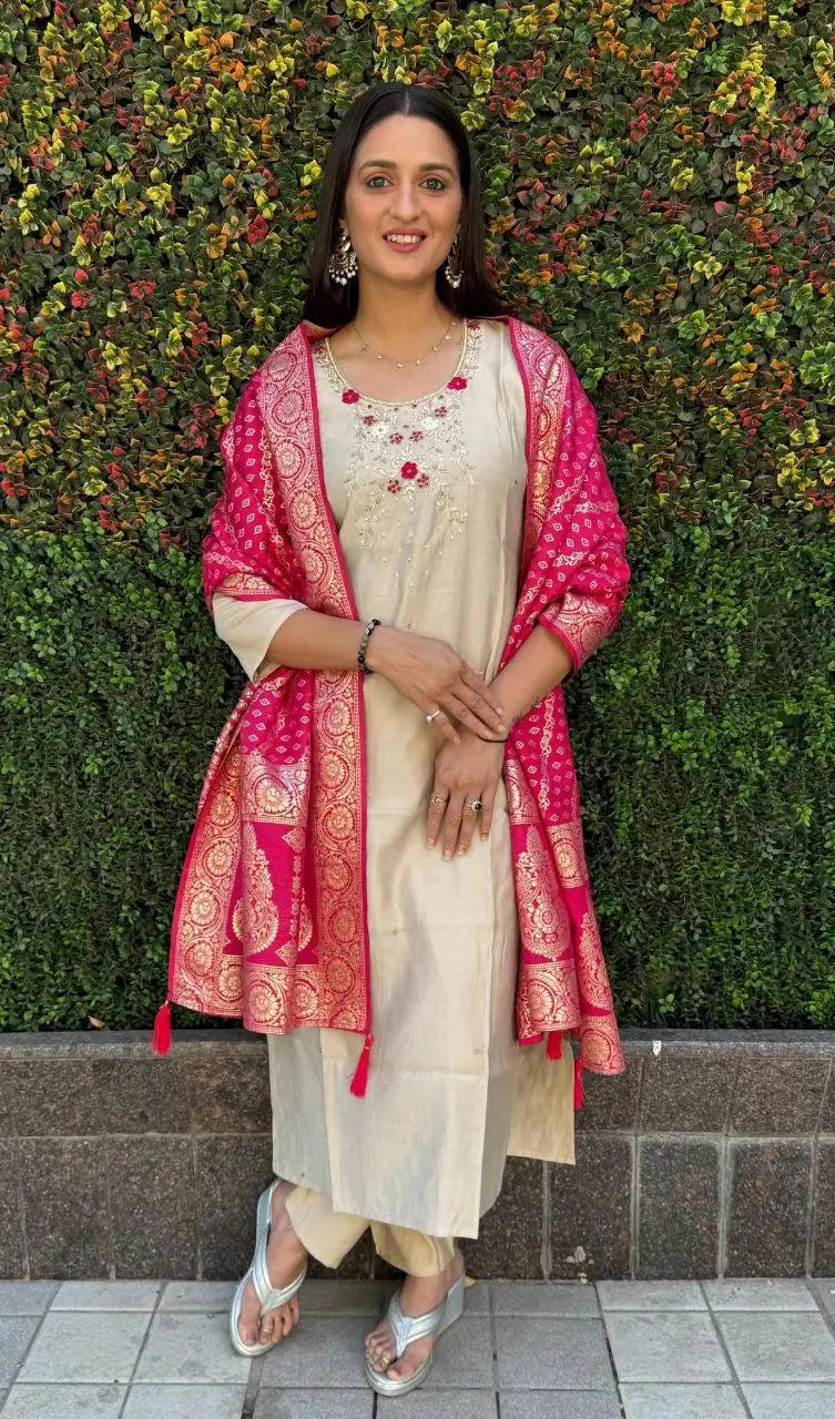Premium Roman Silk Kurta Set with Jacquard Dupatta