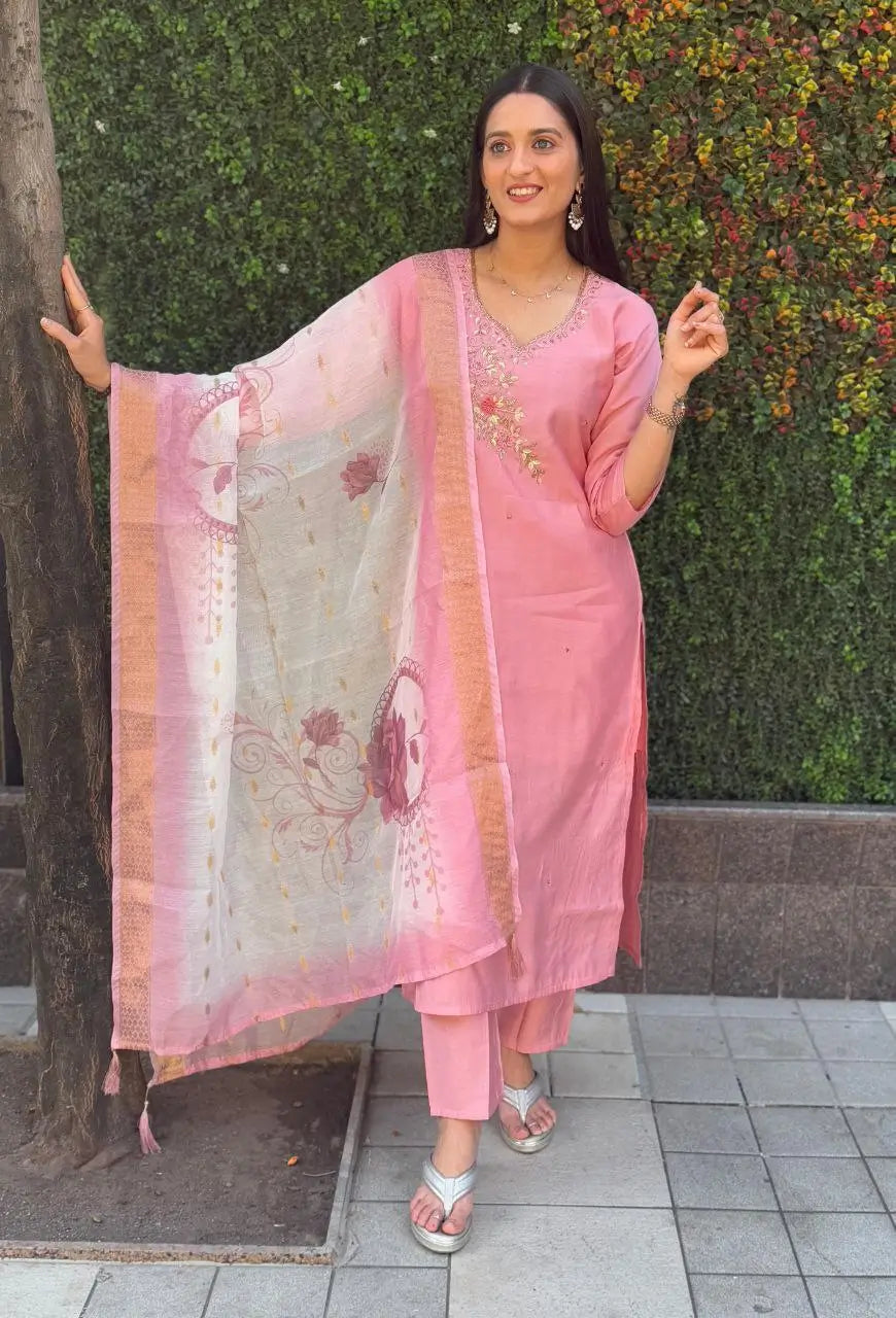 Premium Roman Silk Kurta Set with Jacquard Dupatta