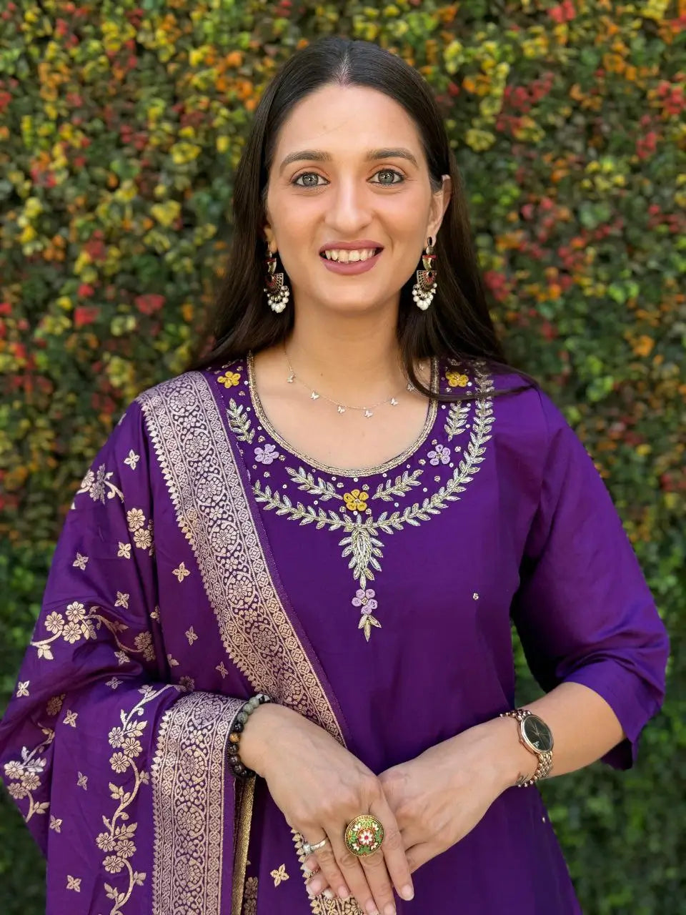 Premium Roman Silk Kurta Set with Jacquard Dupatta