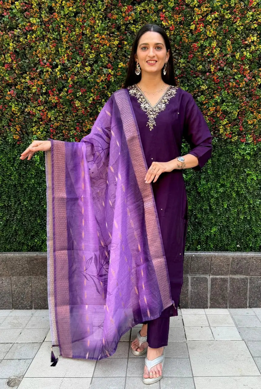 Premium Roman Silk Kurta Set with Jacquard Dupatta