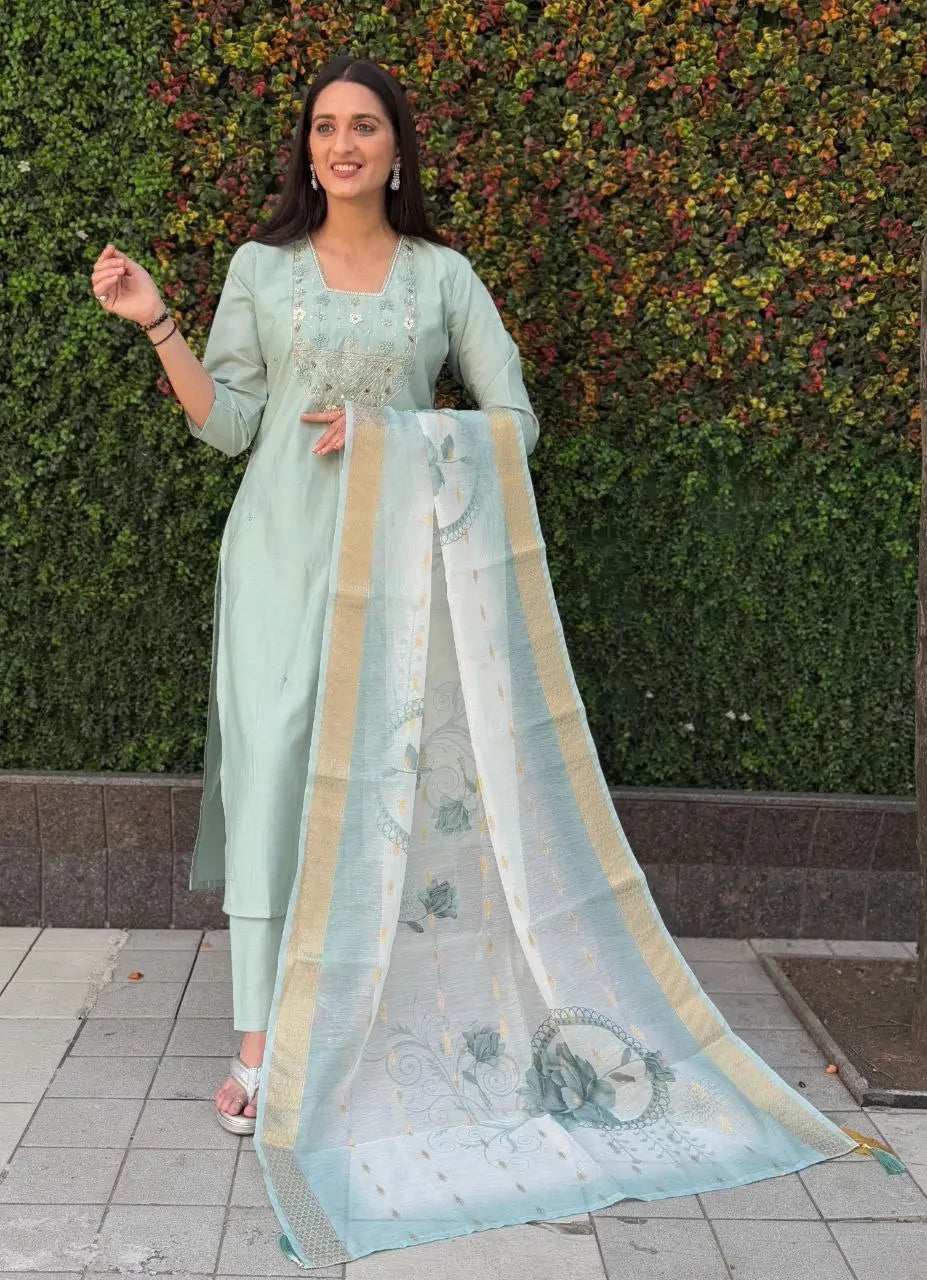Premium Roman Silk Kurta Set with Jacquard Dupatta
