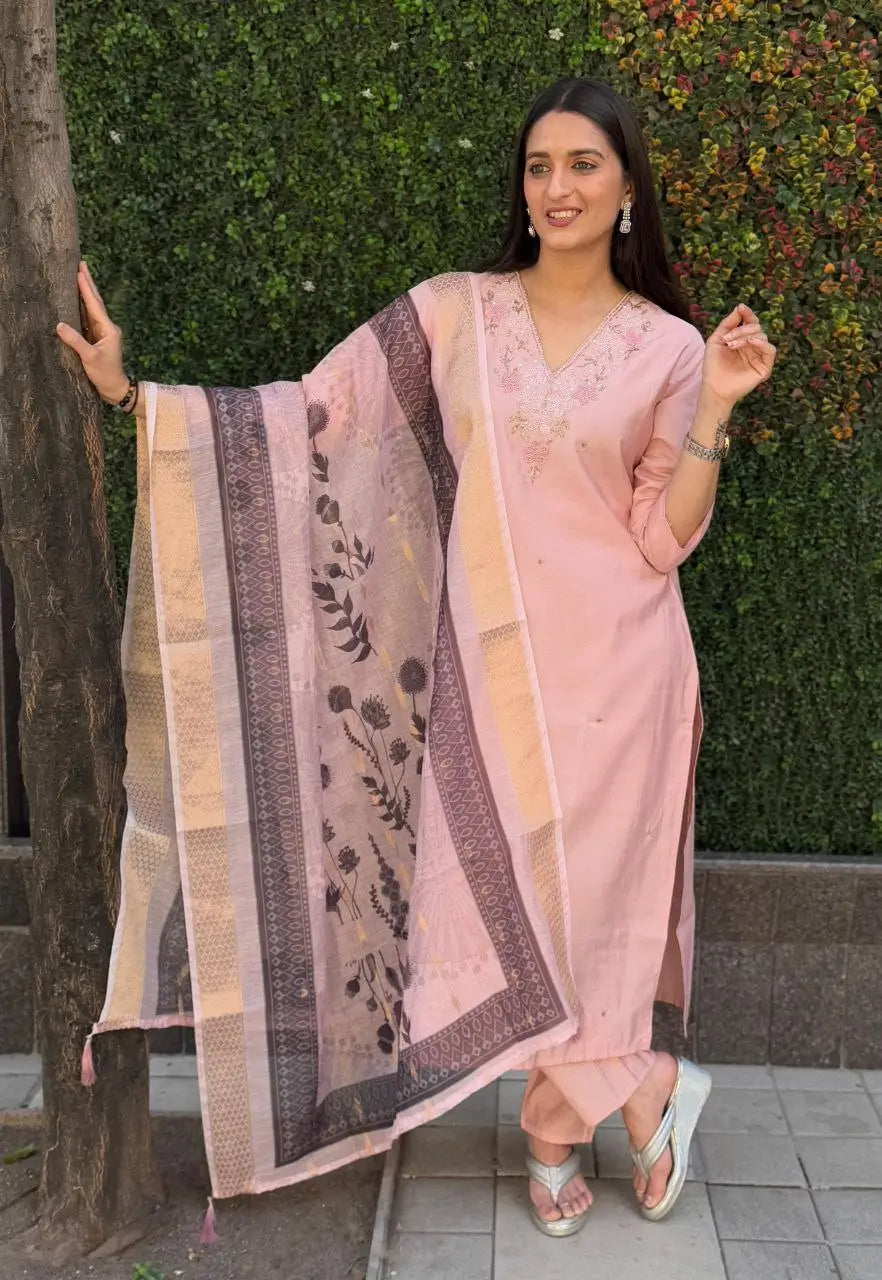 Premium Roman Silk Kurta Set with Jacquard Dupatta