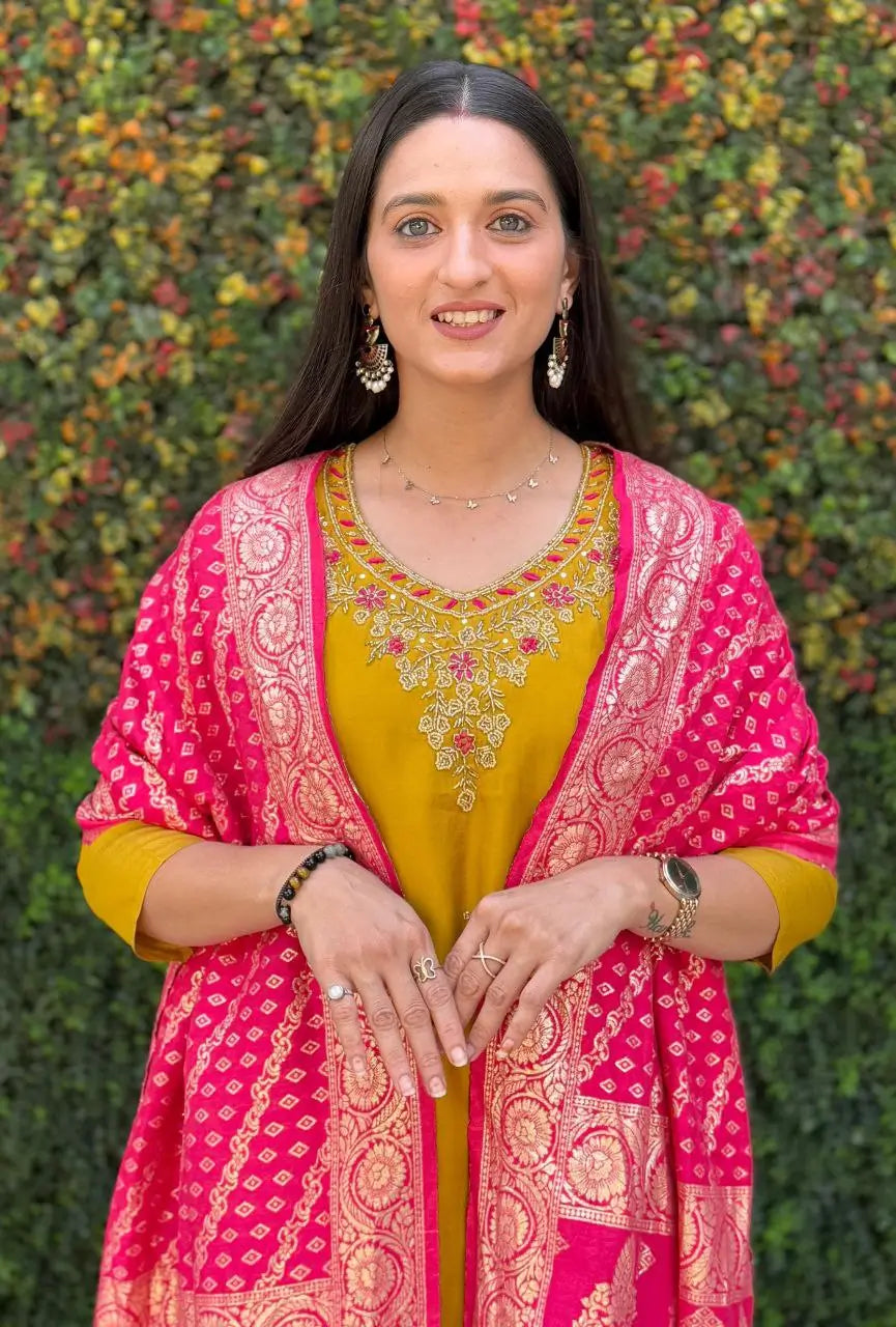 Premium Roman Silk Kurta Set with Jacquard Dupatta