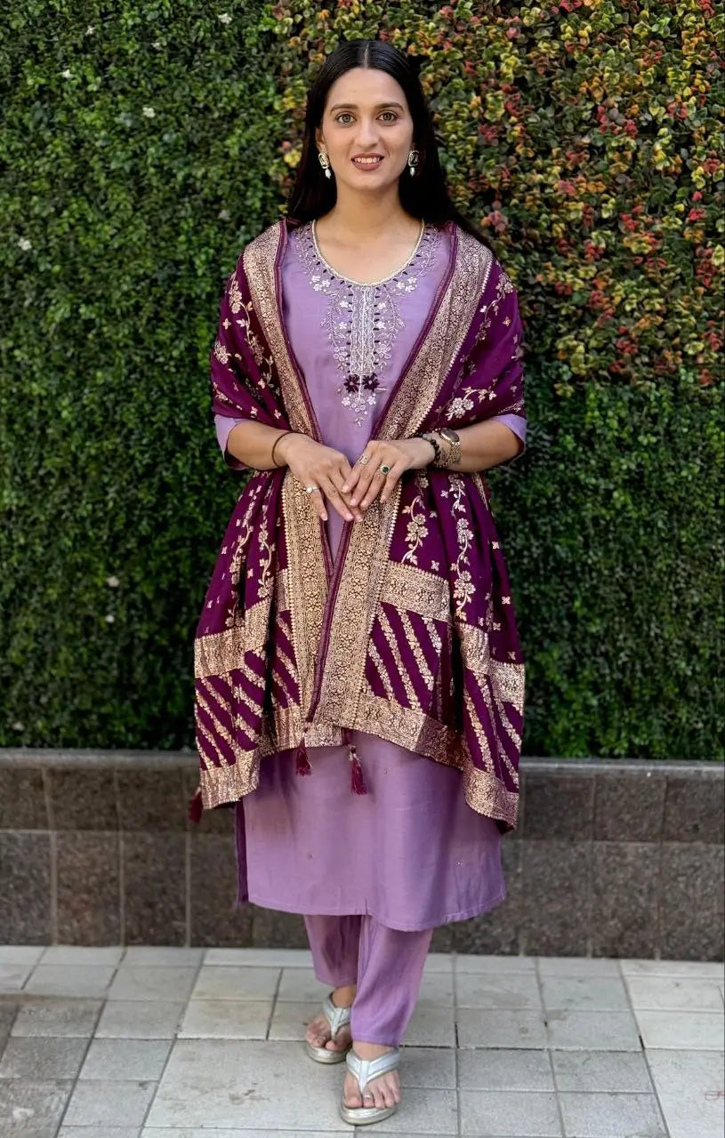 Premium Roman Silk Kurta Set with Jacquard Dupatta