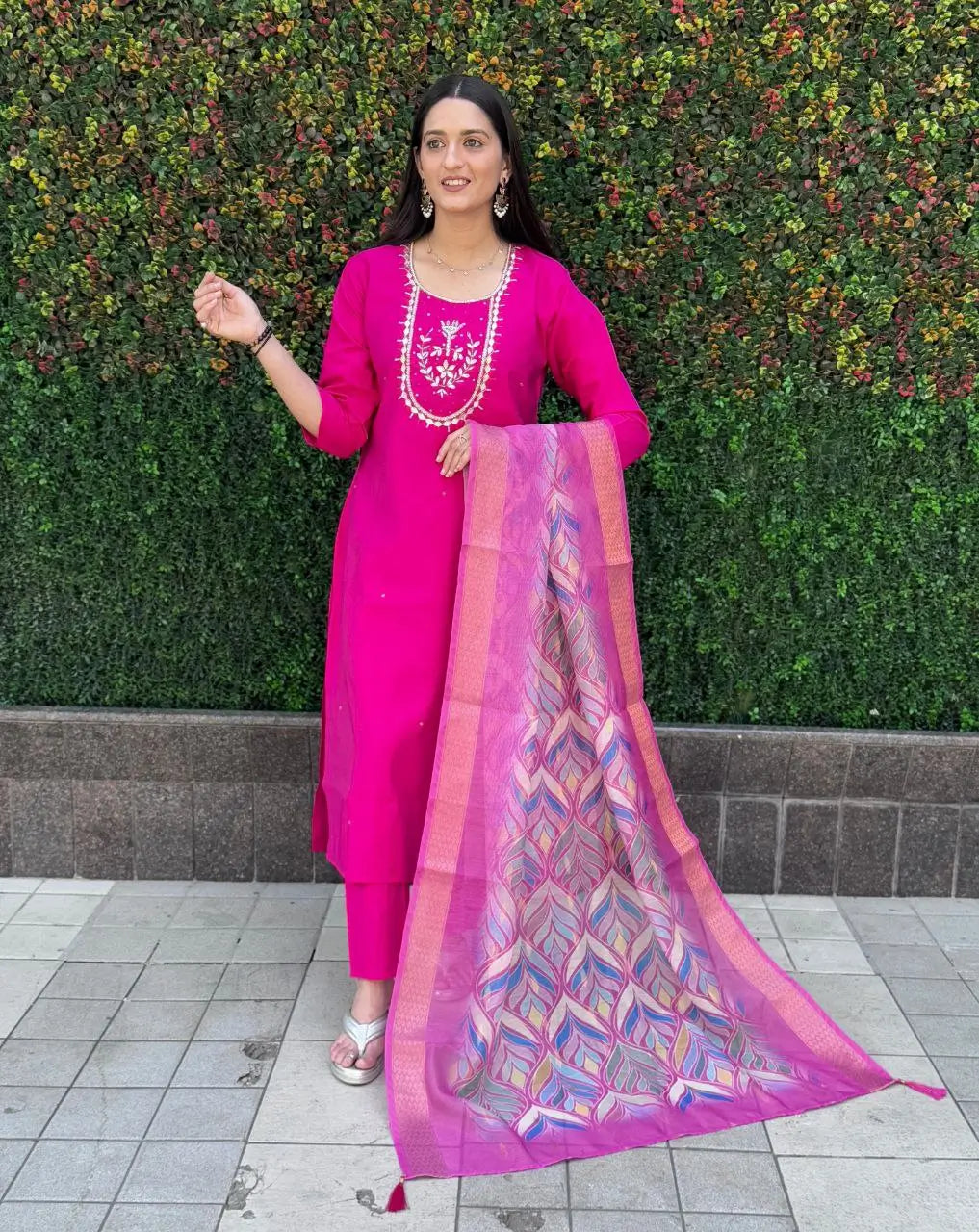 Premium Roman Silk Kurta Set with Jacquard Dupatta