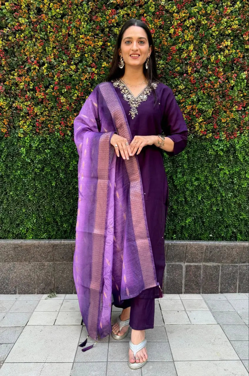 Premium Roman Silk Kurta Set with Jacquard Dupatta