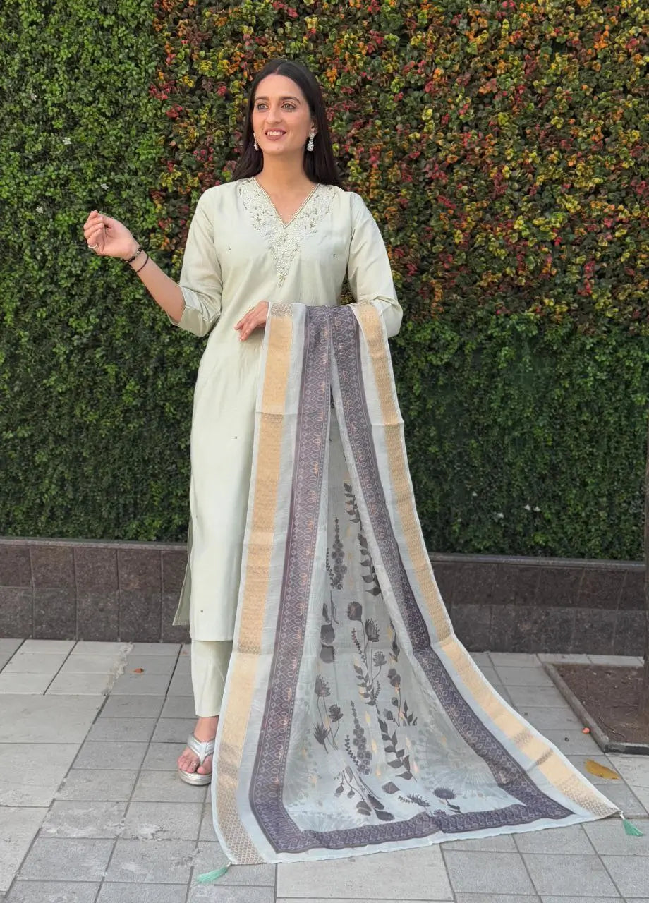 Premium Roman Silk Kurta Set with Jacquard Dupatta