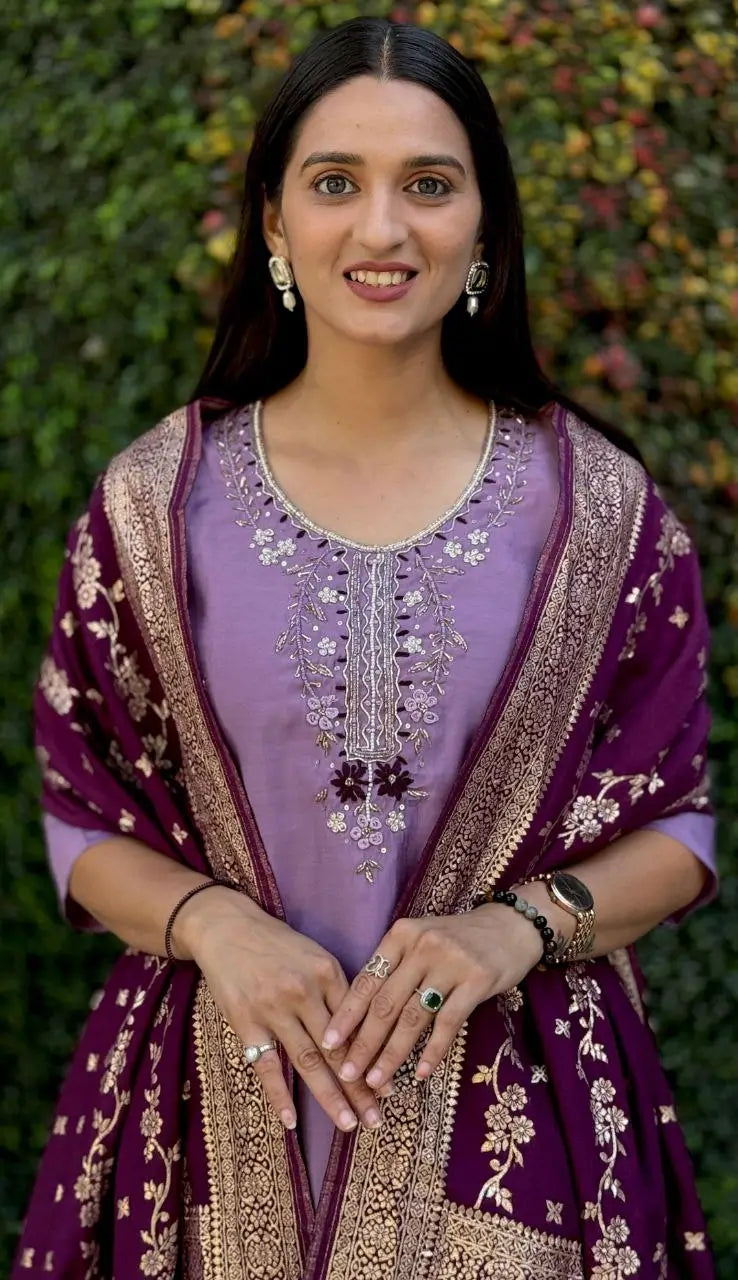 Premium Roman Silk Kurta Set with Jacquard Dupatta