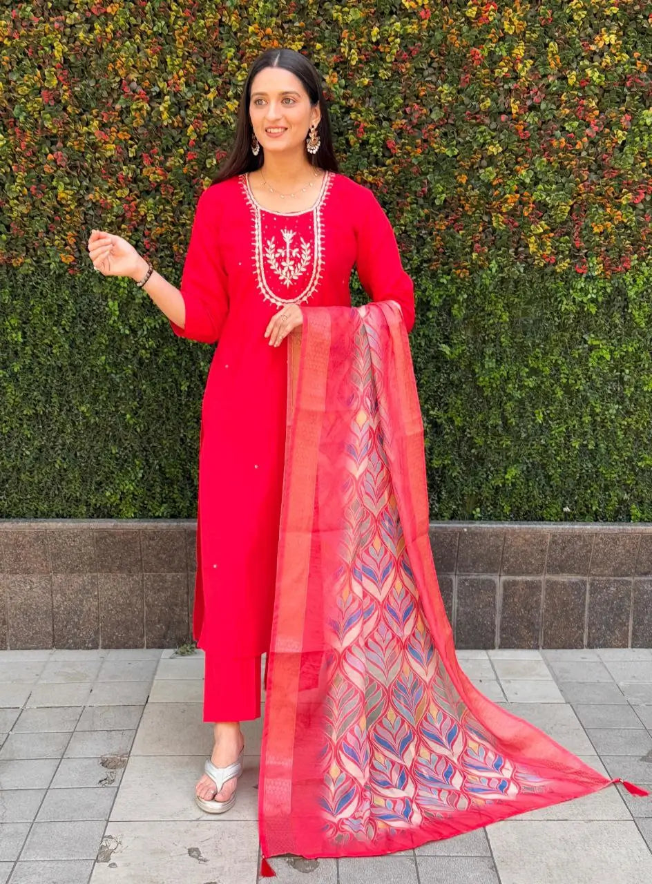 Premium Roman Silk Kurta Set with Jacquard Dupatta