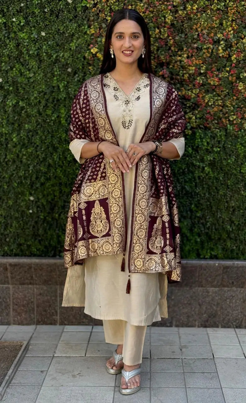 Premium Roman Silk Kurta Set with Jacquard Dupatta