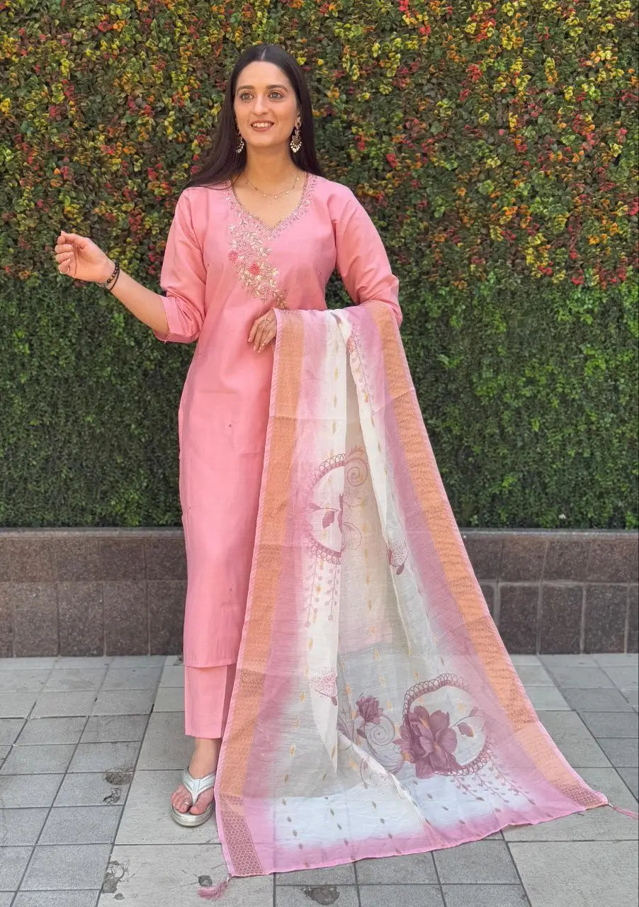 Premium Roman Silk Kurta Set with Jacquard Dupatta