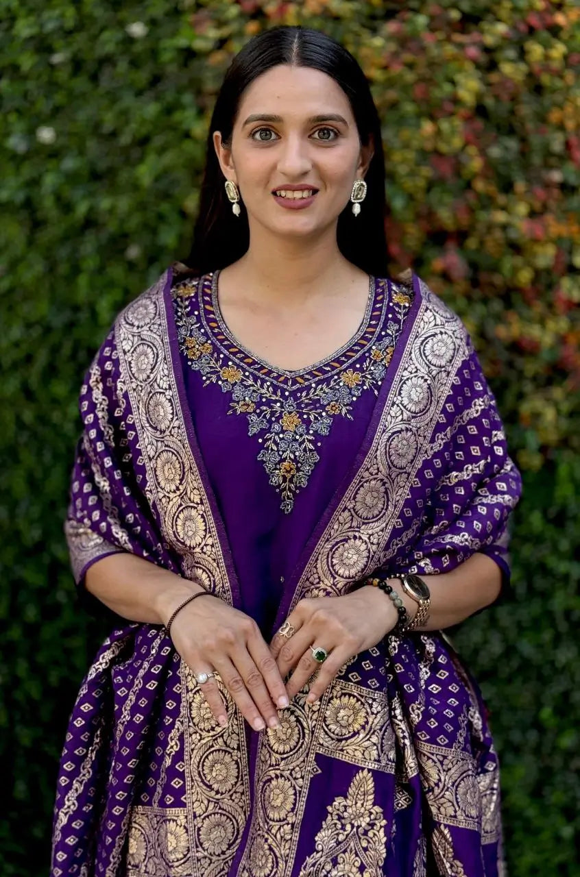 Premium Roman Silk Kurta Set with Jacquard Dupatta
