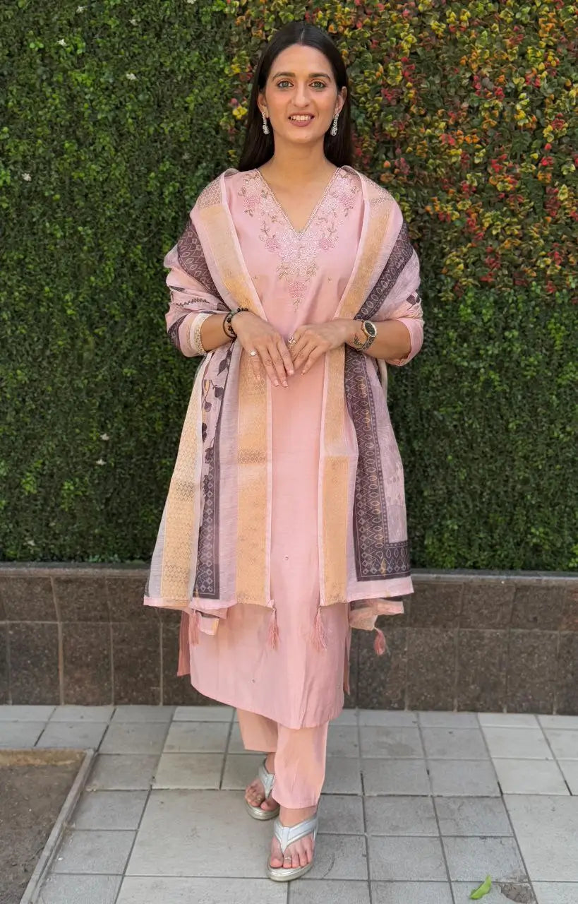 Premium Roman Silk Kurta Set with Jacquard Dupatta
