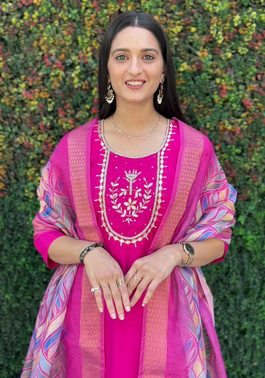 Premium Roman Silk Kurta Set with Jacquard Dupatta