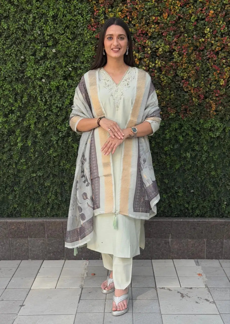 Premium Roman Silk Kurta Set with Jacquard Dupatta