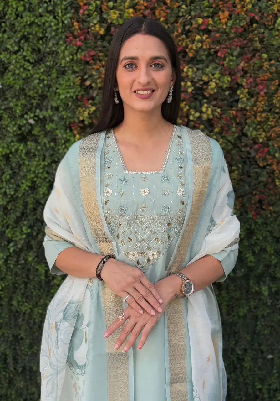 Premium Roman Silk Kurta Set with Jacquard Dupatta