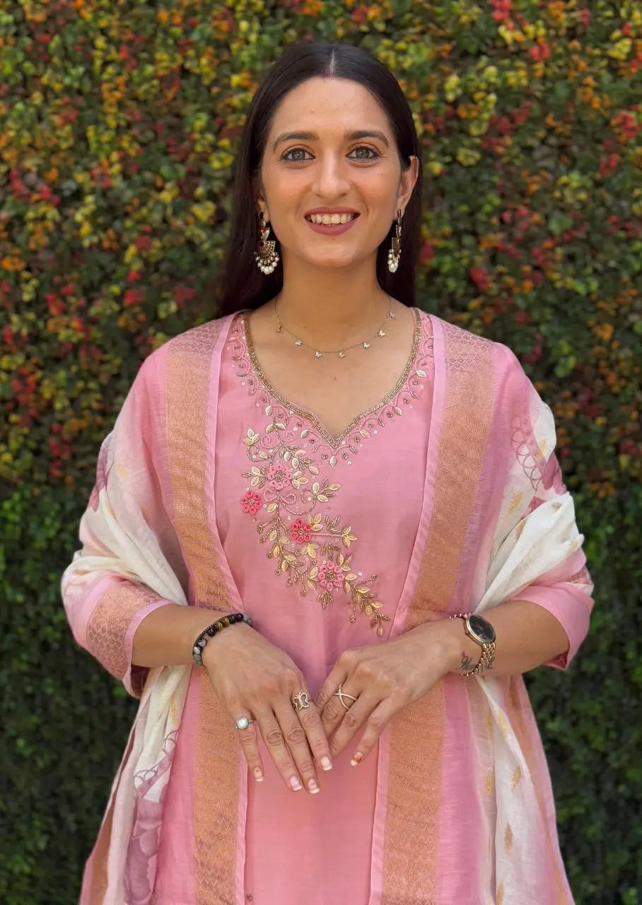 Premium Roman Silk Kurta Set with Jacquard Dupatta