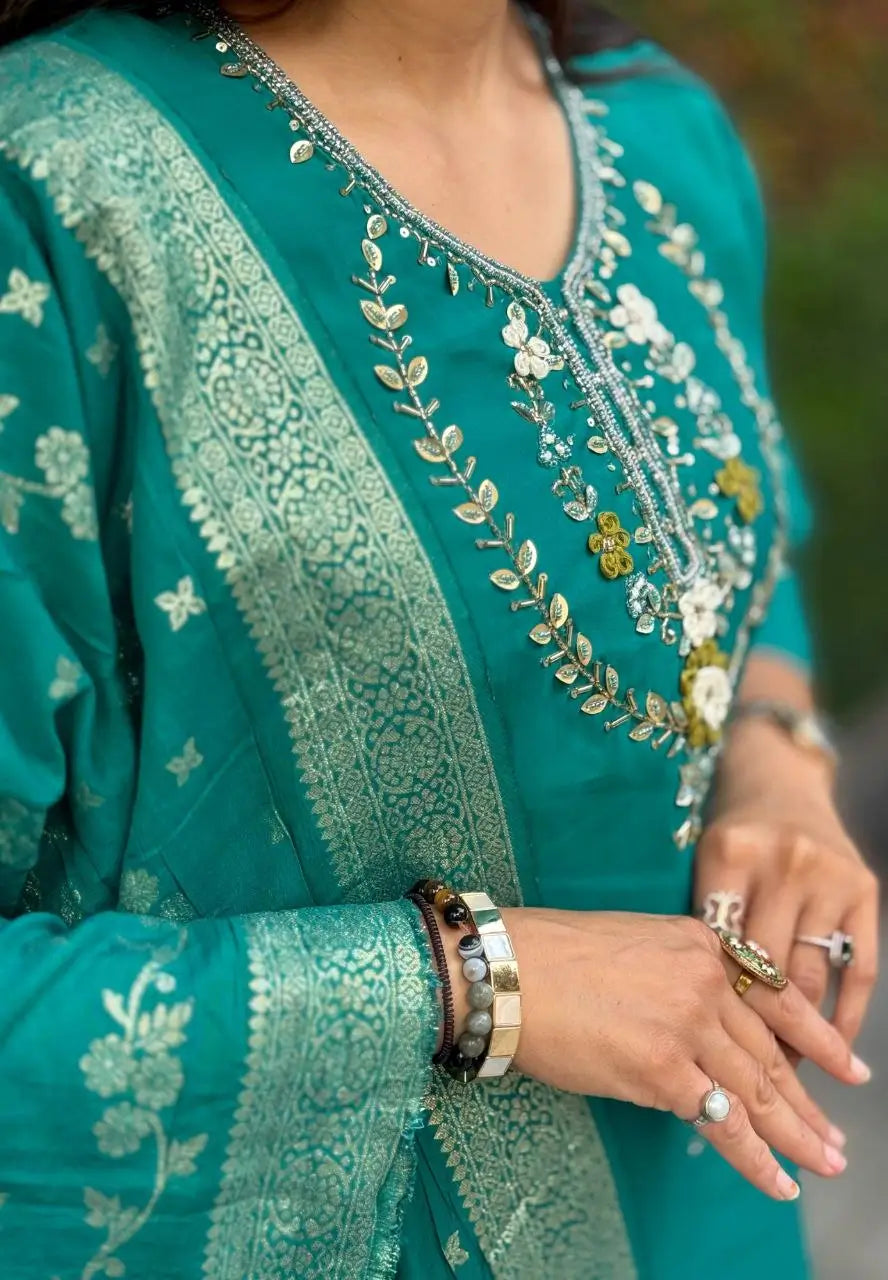 Premium Roman Silk Kurta Set with Jacquard Dupatta