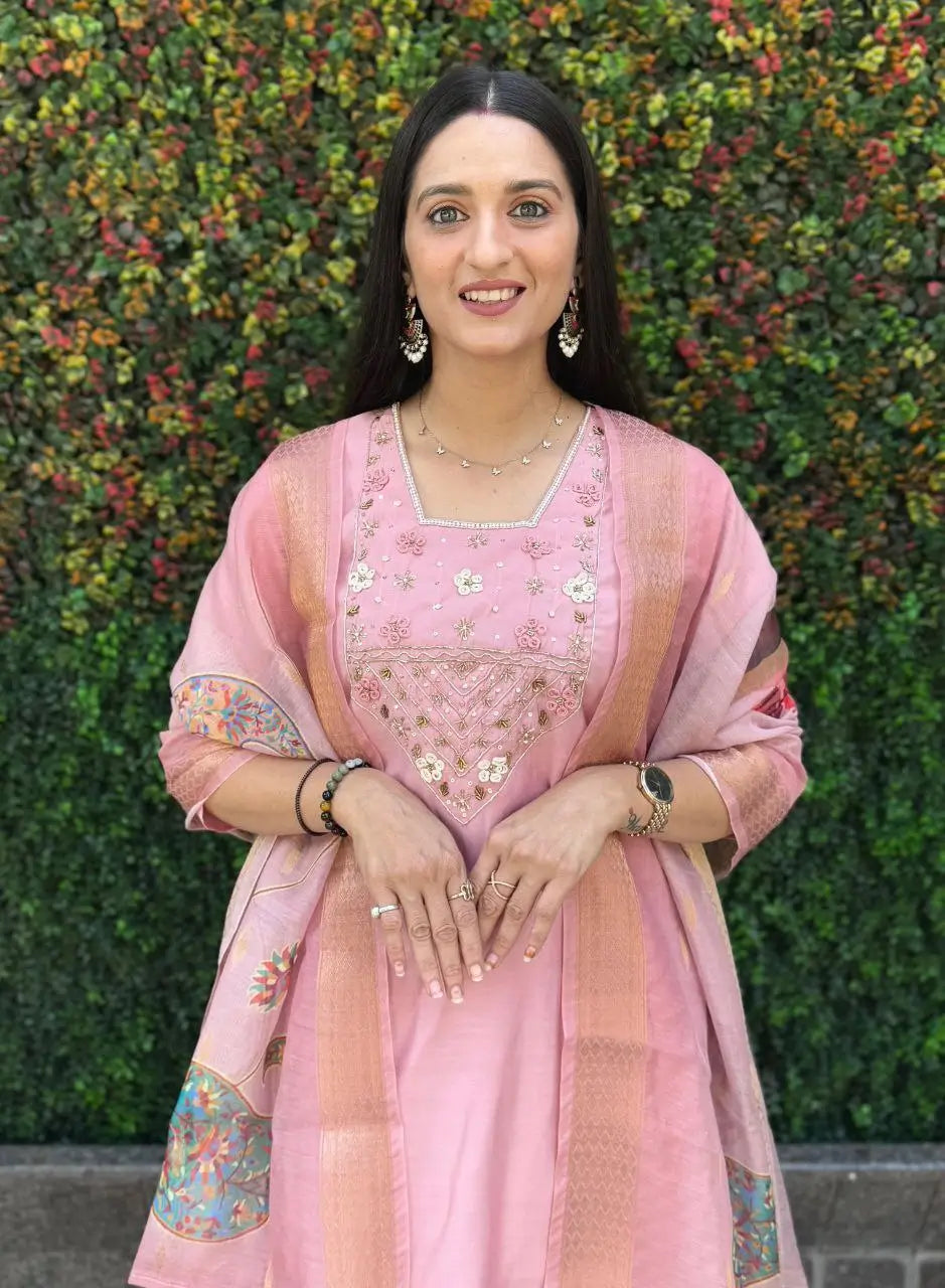 Premium Roman Silk Kurta Set with Jacquard Dupatta