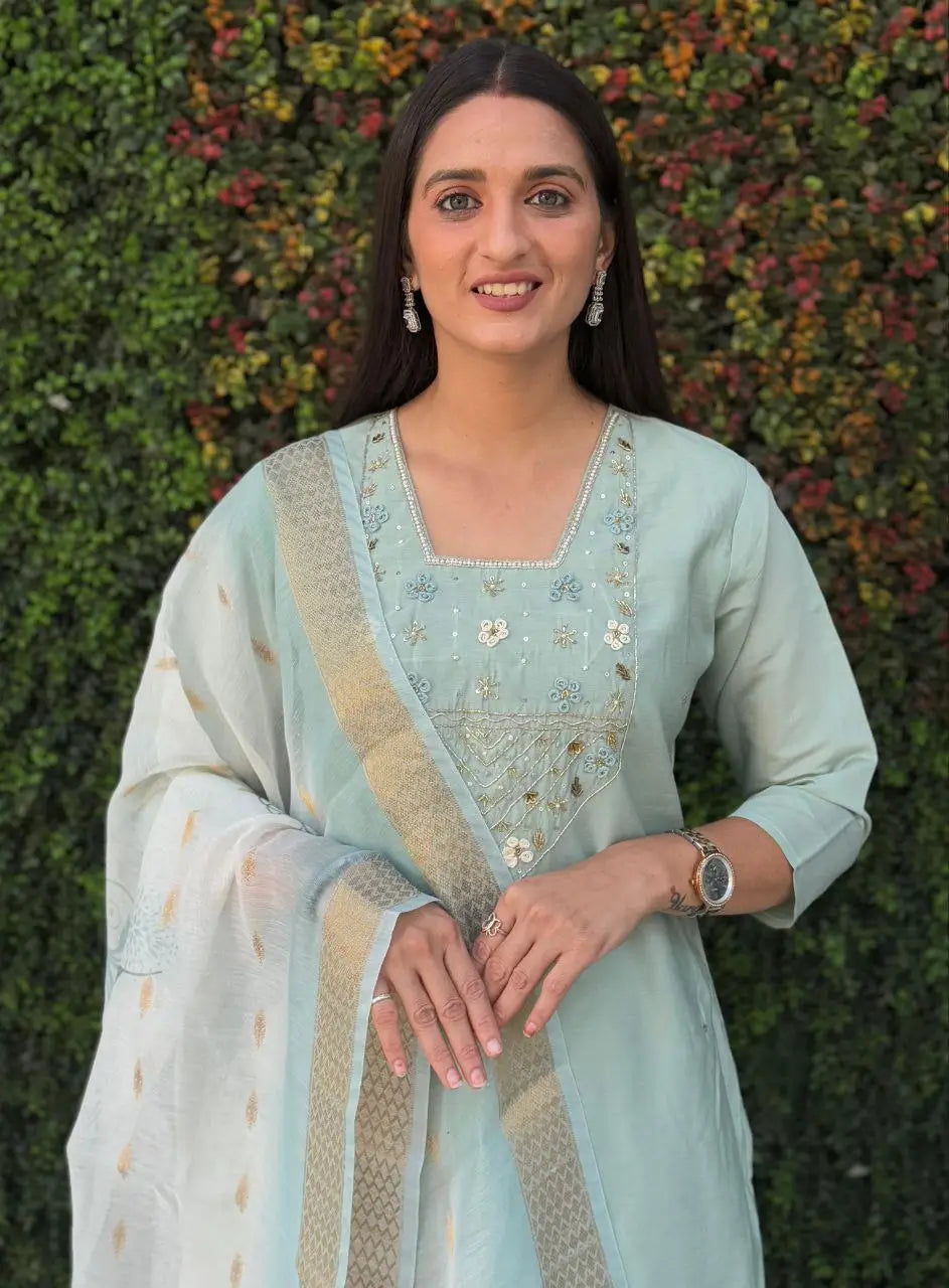 Premium Roman Silk Kurta Set with Jacquard Dupatta
