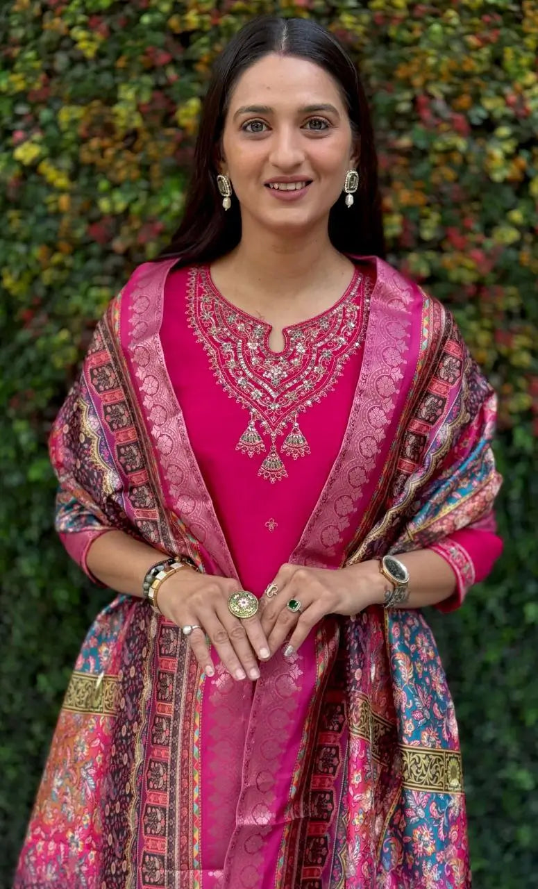 Premium Roman Silk Kurta Set with Jacquard Dupatta