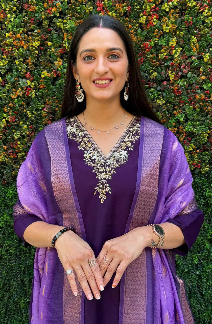 Premium Roman Silk Kurta Set with Jacquard Dupatta