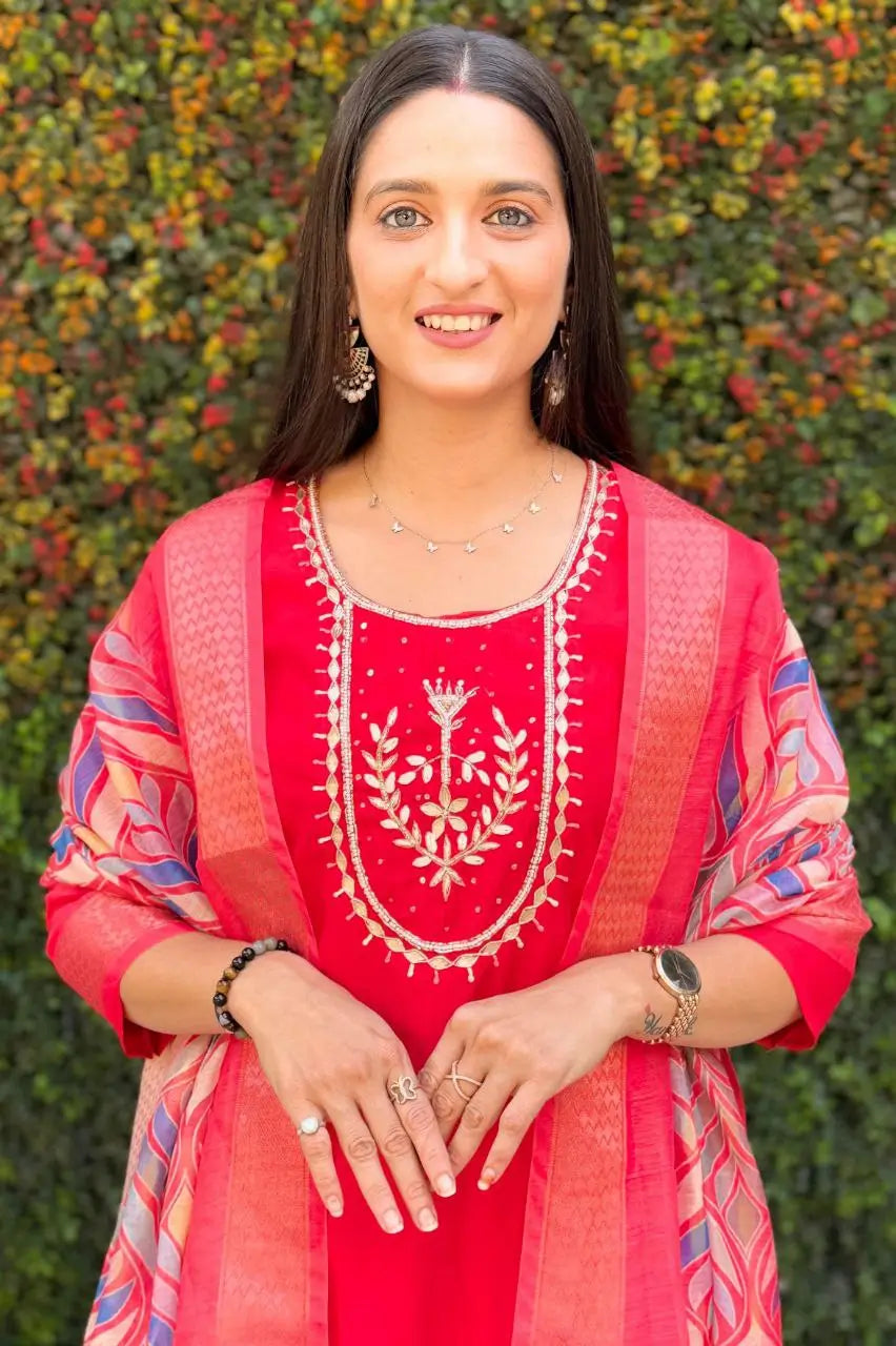 Premium Roman Silk Kurta Set with Jacquard Dupatta