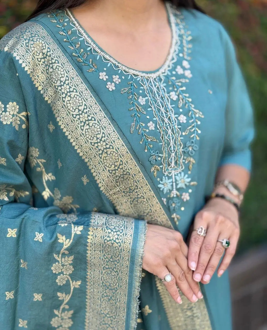 Premium Roman Silk Kurta Set with Jacquard Dupatta