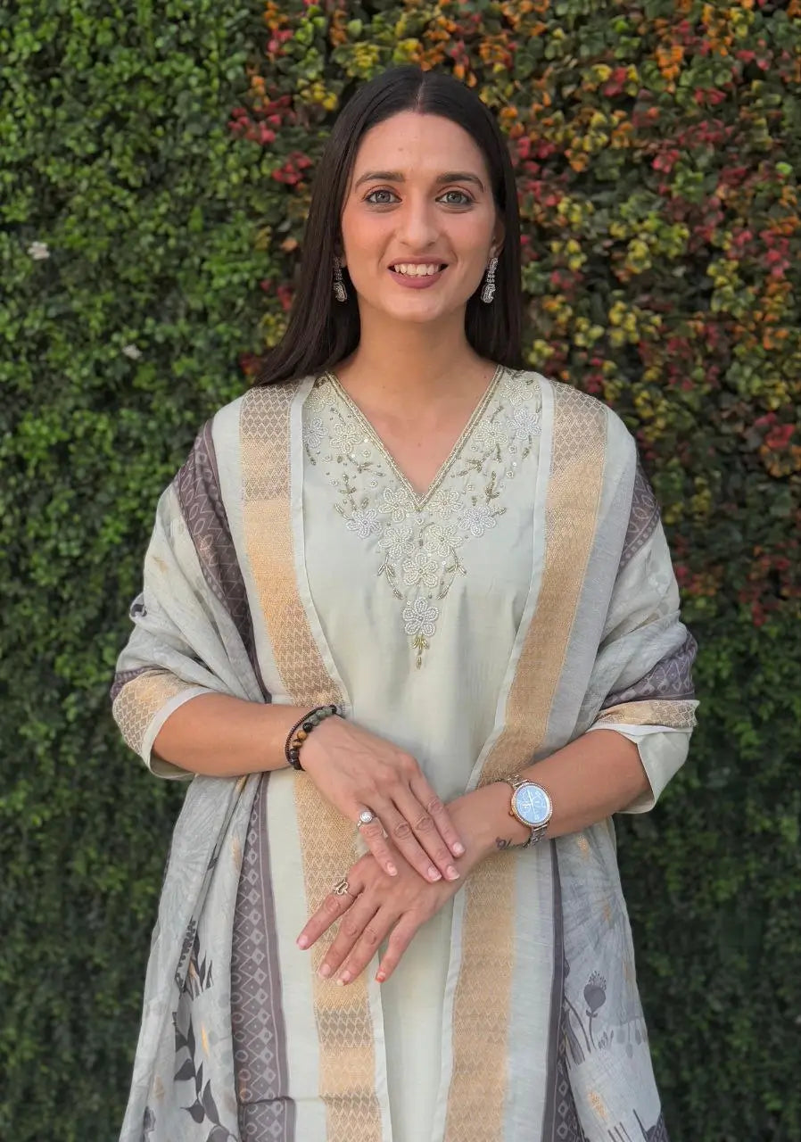 Premium Roman Silk Kurta Set with Jacquard Dupatta