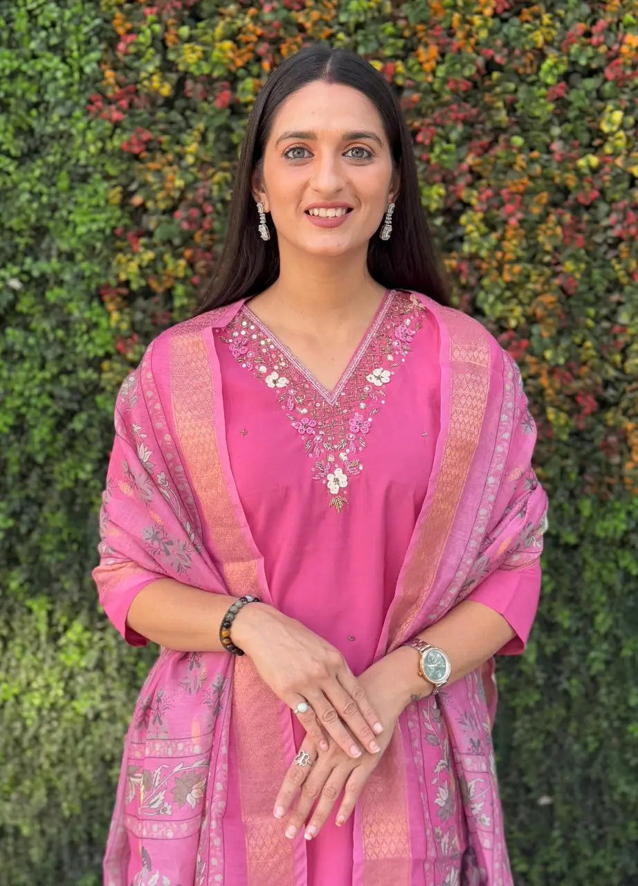 Premium Roman Silk Kurta Set with Jacquard Dupatta