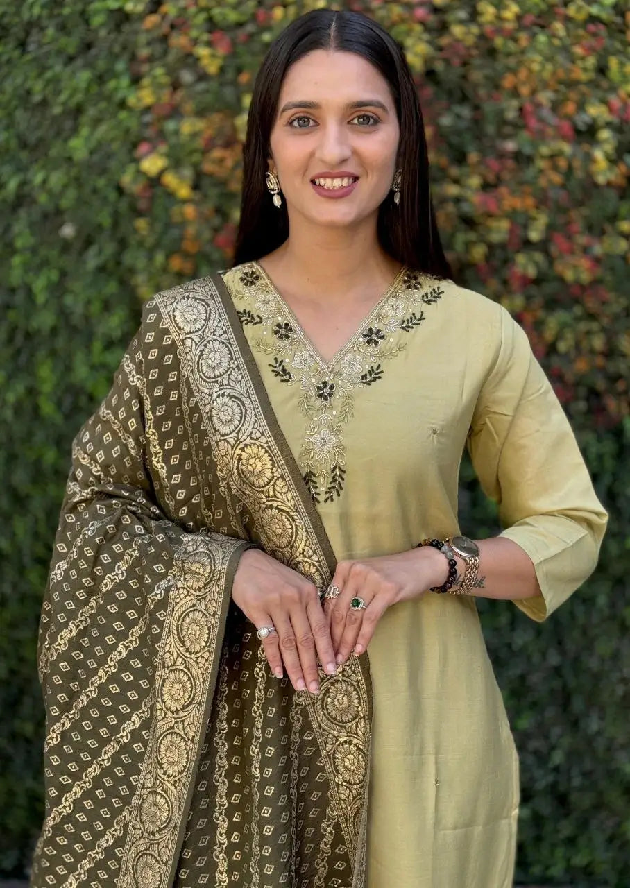 Premium Roman Silk Kurta Set with Jacquard Dupatta