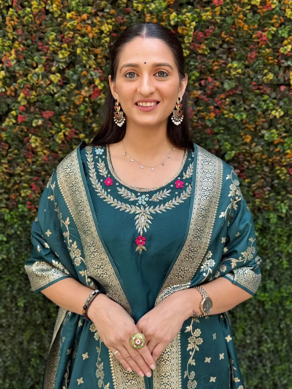 Premium Roman Silk Kurta Set with Jacquard Dupatta