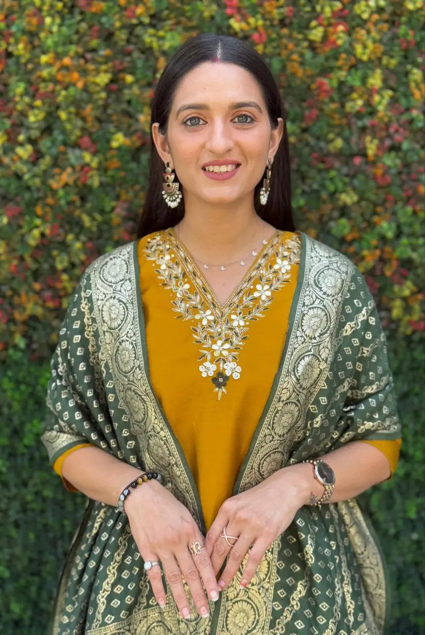 Premium Roman Silk Kurta Set with Jacquard Dupatta