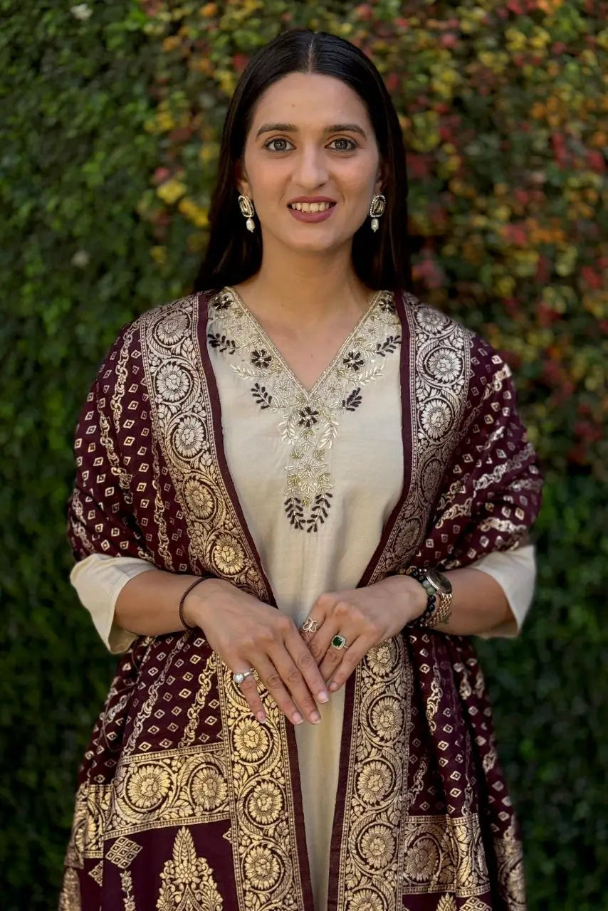 Premium Roman Silk Kurta Set with Jacquard Dupatta