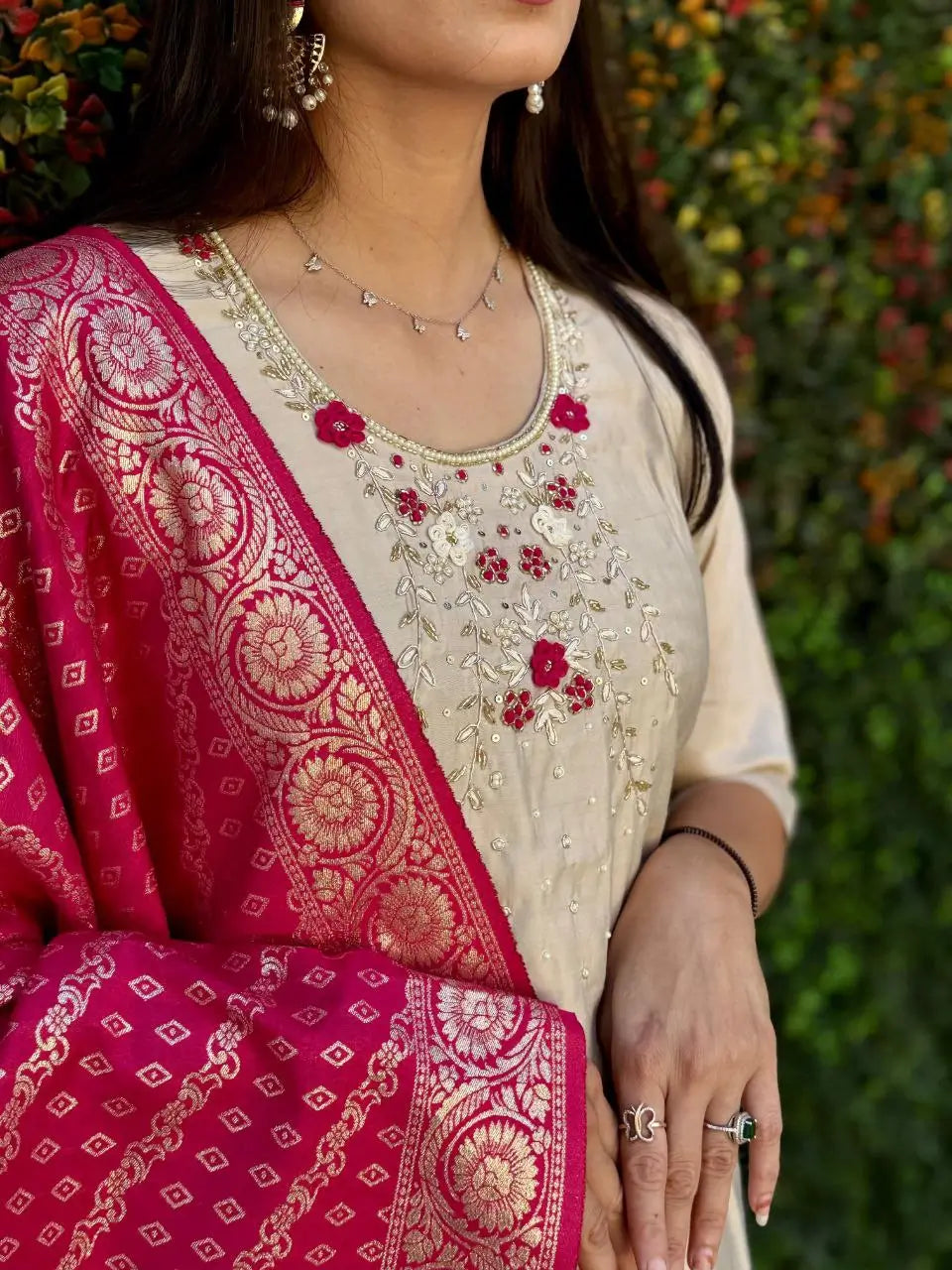Premium Roman Silk Kurta Set with Jacquard Dupatta