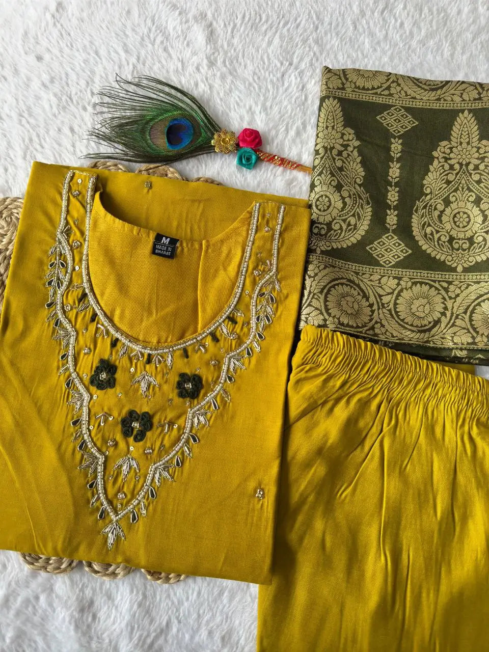 Premium Roman Silk Kurta Set with Jacquard Dupatta