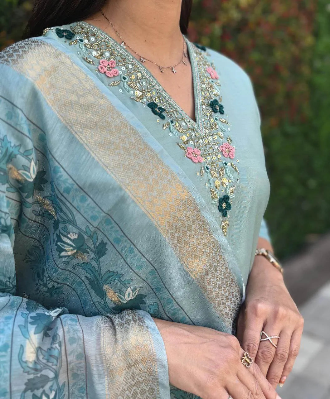 Premium Roman Silk Kurta Set with Jacquard Dupatta