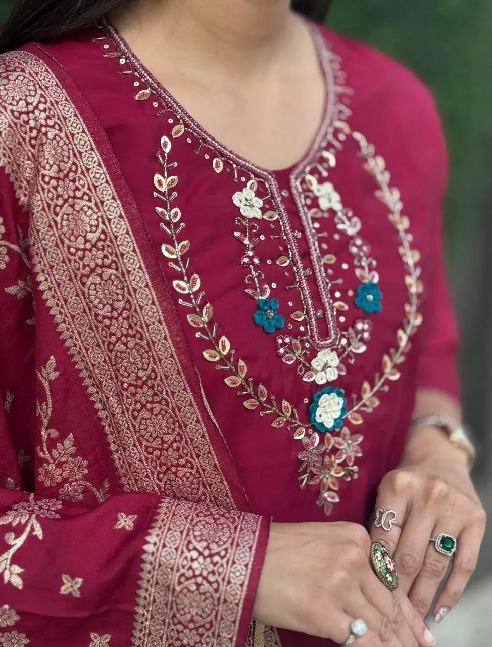Premium Roman Silk Kurta Set with Jacquard Dupatta