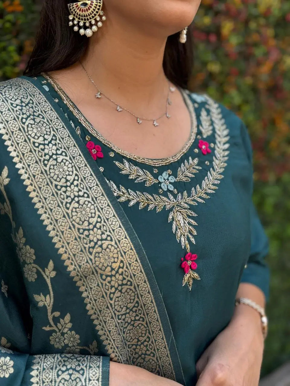 Premium Roman Silk Kurta Set with Jacquard Dupatta