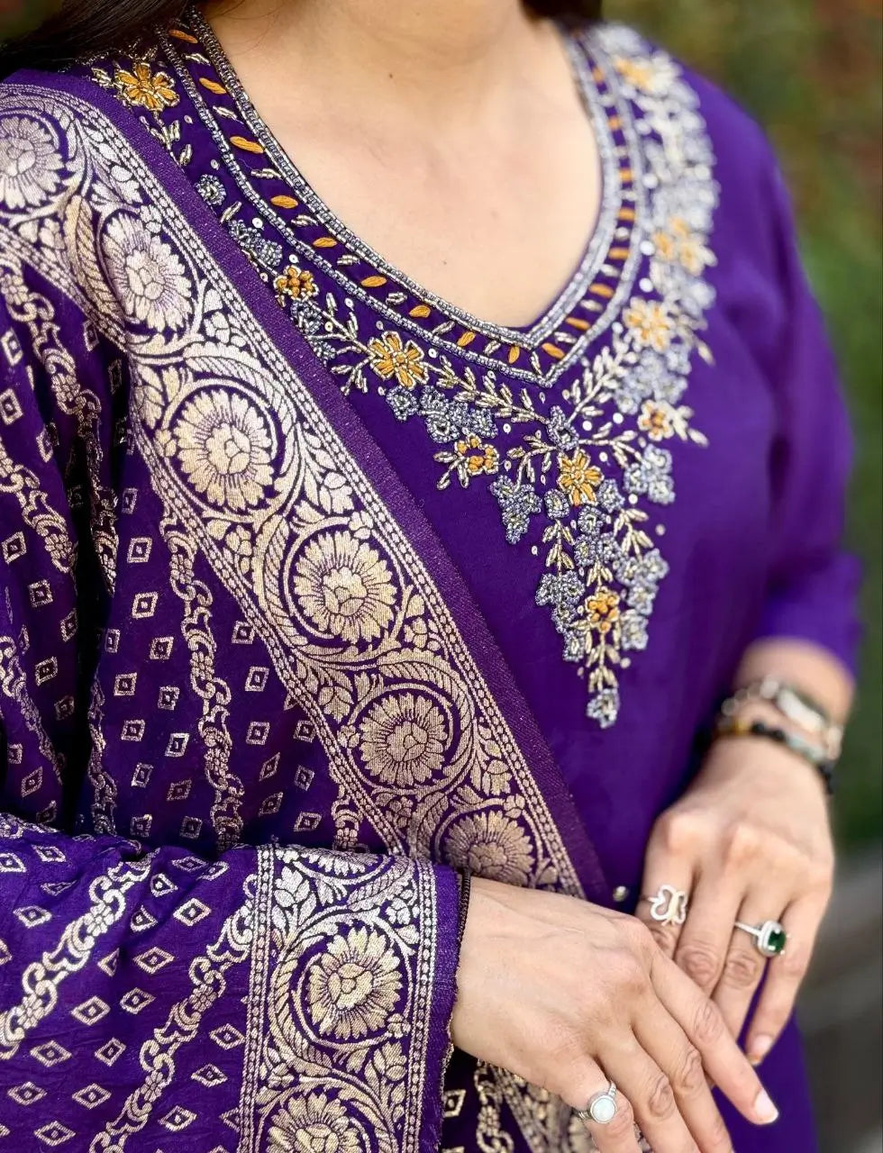 Premium Roman Silk Kurta Set with Jacquard Dupatta